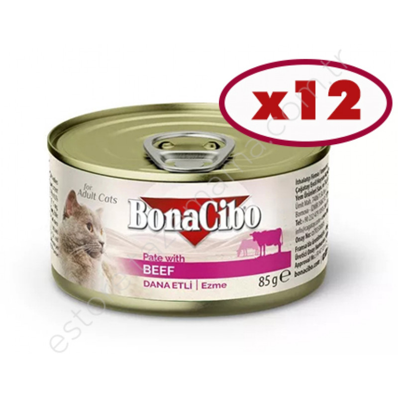 BonaCibo Ezme Dana Etli Yaş Kedi Maması 85g x 12 Adet