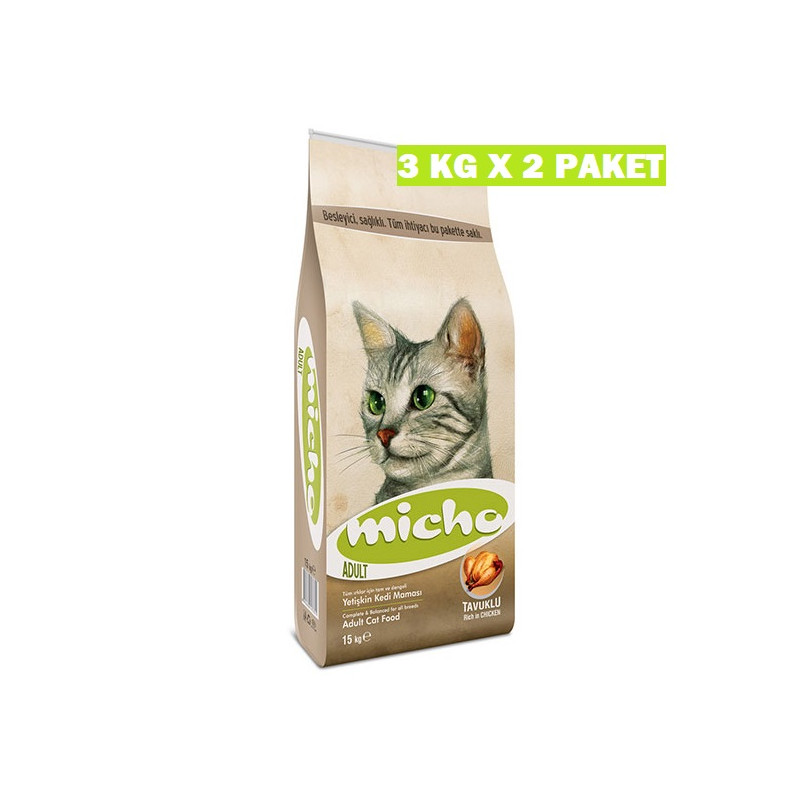 Micho Adult Cat Chicken Tavuklu (Hamsi ve Pirinç eşliğinde) Yetişkin Kedi Maması 3 Kg x 2 Paket (6 Kg)