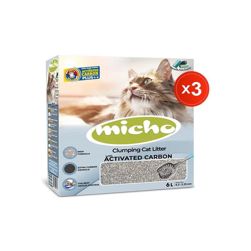 Micho Aktif Karbonlu Marsilya Sabunlu Topaklanan Kedi Kumu 3 x 5.1 Kg